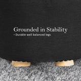 Fabric Ottoman Round Wooden Leg Foot Stool - BLACK - Extra Image
