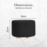 Fabric Ottoman Round Wooden Leg Foot Stool - BLACK - Extra Image