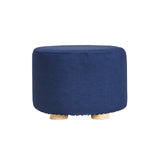 Fabric Ottoman Round Wooden Leg Foot Stool - DARK BLUE - Front View