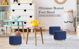 Fabric Ottoman Round Wooden Leg Foot Stool - DARK BLUE - Side View