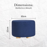 Fabric Ottoman Round Wooden Leg Foot Stool - DARK BLUE - Extra Image