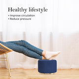 2X Fabric Ottoman Round Wooden Leg Foot Stool - DARK BLUE - Top-Down View