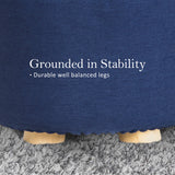 2X Fabric Ottoman Round Wooden Leg Foot Stool - DARK BLUE - Extra Image