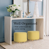 Fabric Ottoman Round Wooden Leg Foot Stool - MUSTARD YELLOW - Close-Up Angle
