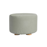 Fabric Ottoman Round Wooden Leg Foot Stool - GREY - Front View