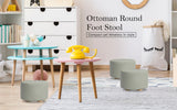 Fabric Ottoman Round Wooden Leg Foot Stool - GREY - Side View