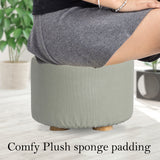Fabric Ottoman Round Wooden Leg Foot Stool - GREY - Rear View