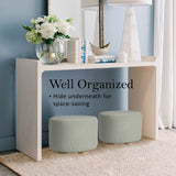 Fabric Ottoman Round Wooden Leg Foot Stool - GREY - Low Angle