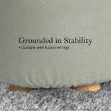 Fabric Ottoman Round Wooden Leg Foot Stool - GREY - Extra Image