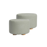 2X Fabric Ottoman Round Wooden Leg Foot Stool - GREY - Front View