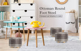 Fabric Ottoman Round Wooden Leg Foot Stool - LATTICE - Side View