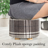 Fabric Ottoman Round Wooden Leg Foot Stool - LATTICE - Rear View
