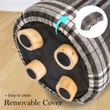 Fabric Ottoman Round Wooden Leg Foot Stool - LATTICE - Close-Up Angle