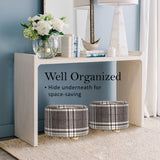 Fabric Ottoman Round Wooden Leg Foot Stool - LATTICE - Low Angle