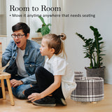 Fabric Ottoman Round Wooden Leg Foot Stool - LATTICE - Extra Image