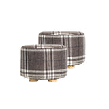 2X Fabric Ottoman Round Wooden Leg Foot Stool - LATTICE - Front View