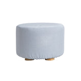Fabric Ottoman Round Wooden Leg Foot Stool - LIGHT BLUE - Front View