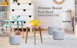 Fabric Ottoman Round Wooden Leg Foot Stool - LIGHT BLUE - Side View