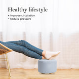 Fabric Ottoman Round Wooden Leg Foot Stool - LIGHT BLUE - Top-Down View