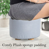 Fabric Ottoman Round Wooden Leg Foot Stool - LIGHT BLUE - Rear View