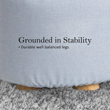 Fabric Ottoman Round Wooden Leg Foot Stool - LIGHT BLUE - Extra Image