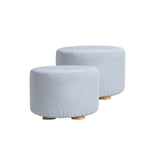 2X Fabric Ottoman Round Wooden Leg Foot Stool - LIGHT BLUE - Front View