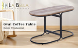 Coffee Table Oval Wooden Top Iron Metal Base Side End Table - Brown - Front View
