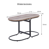 Coffee Table Oval Wooden Top Iron Metal Base Side End Table - Brown - Close-Up Angle