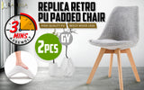 2X Retro Dining Cafe Chair Padded Seat GREY - Front View