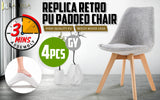 4X Retro Dining Cafe Chair Padded Seat GREY - Front View
