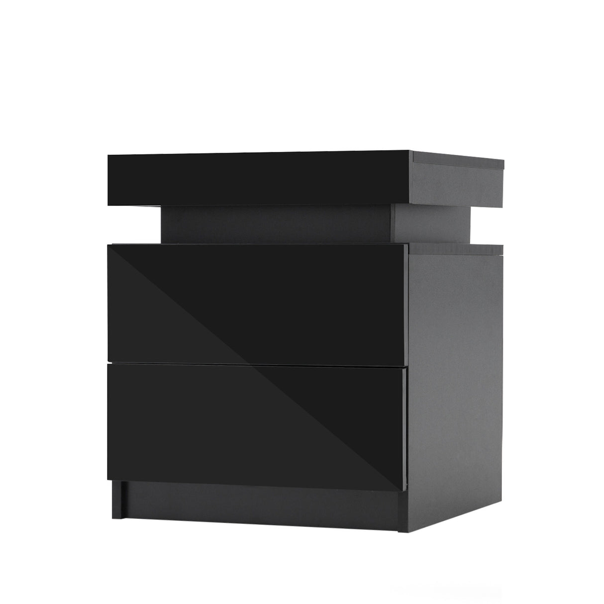 Bedside Table 2 Drawers RGB LED Bedroom Cabinet Nightstand Gloss AURORA BLACK
