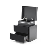 2X Bedside Table 2 Drawers RGB LED Bedroom Cabinet Nightstand Gloss AURORA BLACK - Close-Up Angle