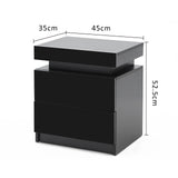 2X Bedside Table 2 Drawers RGB LED Bedroom Cabinet Nightstand Gloss AURORA BLACK - Extra Image