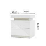 2X Bedside Table 2 Drawers RGB LED Bedroom Cabinet Nightstand Gloss AURORA WHITE - Extra Image