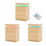 Bedside Table 3 Drawers RGB LED Bedroom Cabinet Nightstand Gloss GLORY OAK - Top-Down View
