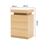 Bedside Table 3 Drawers RGB LED Bedroom Cabinet Nightstand Gloss GLORY OAK - Extra Image