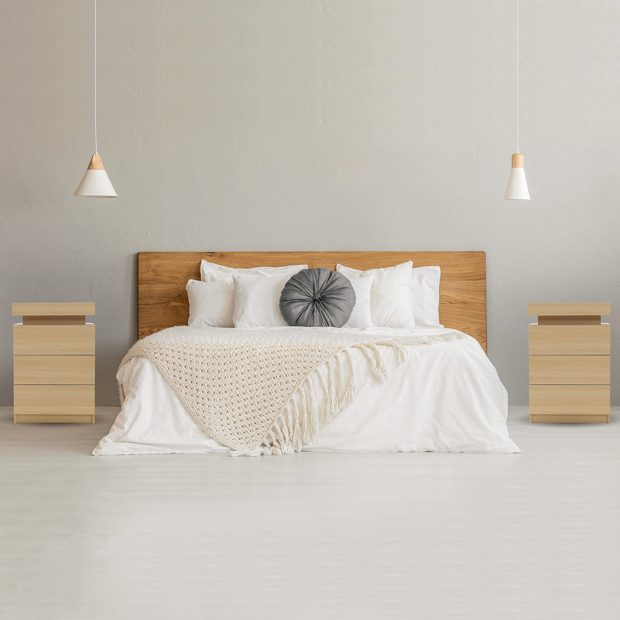 Bedside Table 3 Drawers RGB LED Bedroom Cabinet Nightstand Gloss GLORY OAK
