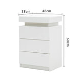 Bedside Table 3 Drawers RGB LED Bedroom Cabinet Nightstand Gloss GLORY WHITE - Extra Image