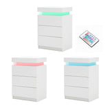 2X Bedside Table 3 Drawers RGB LED Bedroom Cabinet Nightstand Gloss GLORY WHITE - Top-Down View