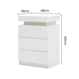 2X Bedside Table 3 Drawers RGB LED Bedroom Cabinet Nightstand Gloss GLORY WHITE - Extra Image
