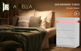 2X Bedside Table 3 Drawers RGB LED Bedroom Cabinet Nightstand Gloss GLORY WHITE - Front View