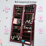 Mirror Jewellery Cabinet Storage Organiser LUVO 146cm WALNUT - Low Angle