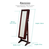 Mirror Jewellery Cabinet Storage Organiser LUVO 146cm WALNUT - Extra Image