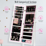 Mirror Jewellery Cabinet Storage Organiser LUVO 146cm WHITE - Low Angle