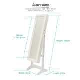 Mirror Jewellery Cabinet Storage Organiser LUVO 146cm WHITE - Extra Image