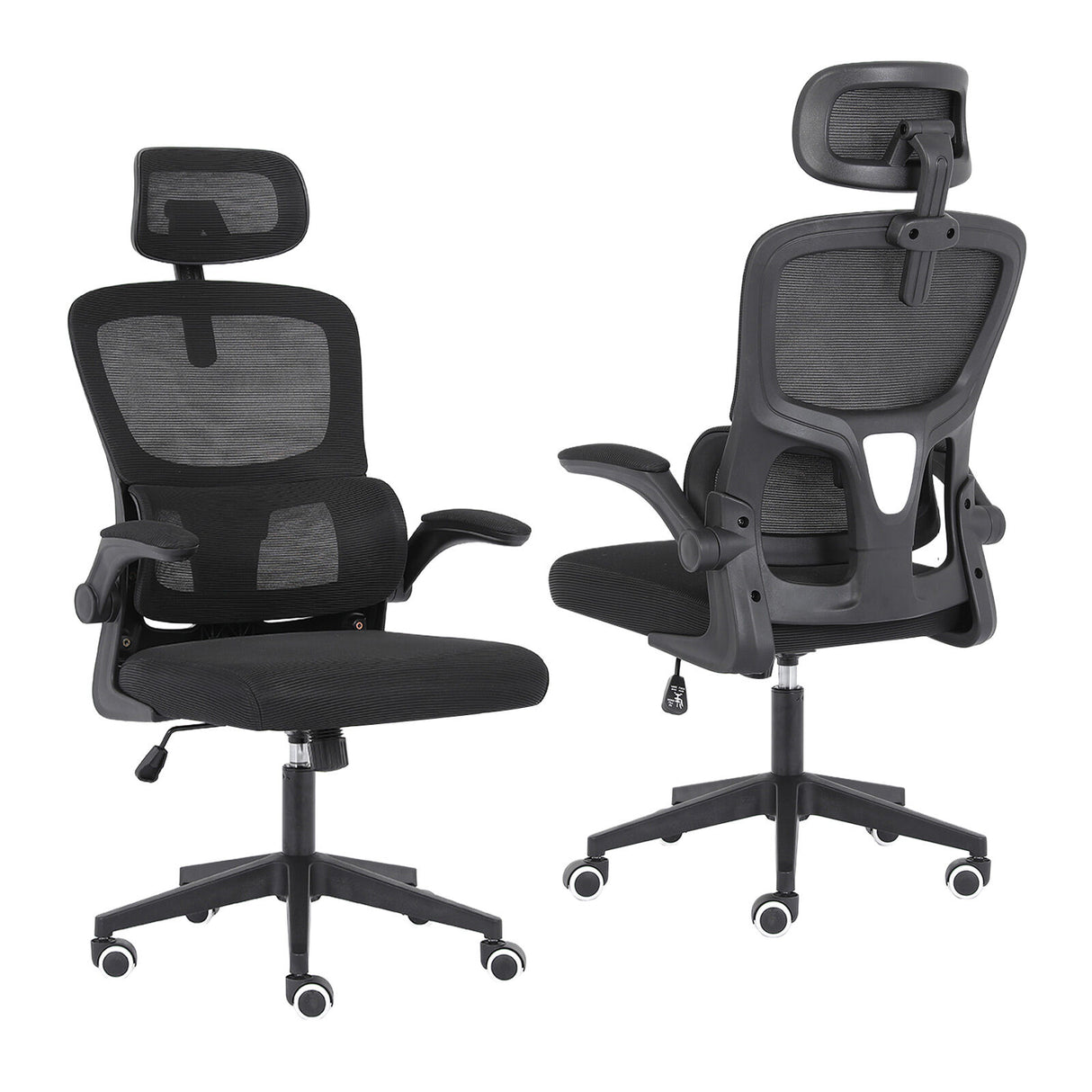 Work Office Chair - Lumber Support Flip-up Armrest Adjustable Headrest SITIO - Black