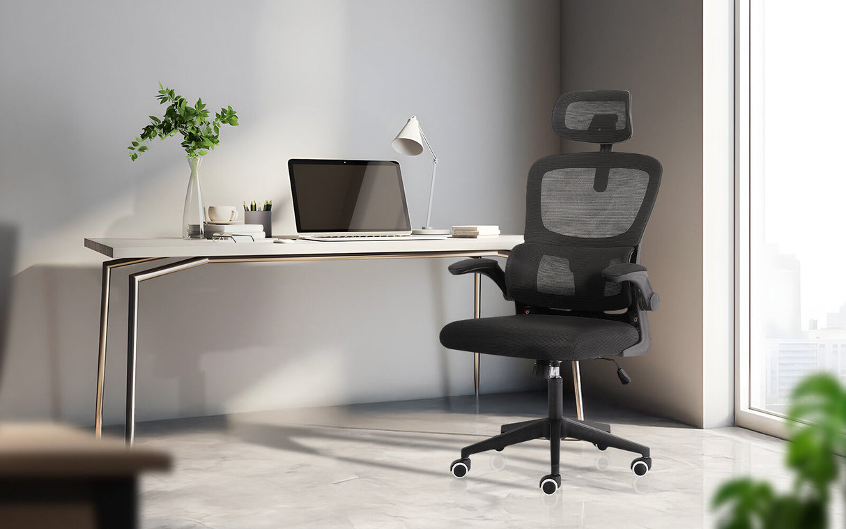 Work Office Chair - Lumber Support Flip-up Armrest Adjustable Headrest SITIO - Black