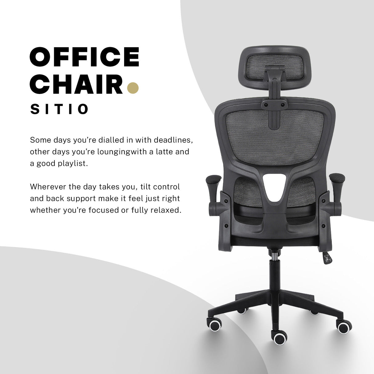 Work Office Chair - Lumber Support Flip-up Armrest Adjustable Headrest SITIO - Black