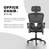 Work Office Chair - Lumber Support Flip-up Armrest Adjustable Headrest SITIO - Black - Top-Down View