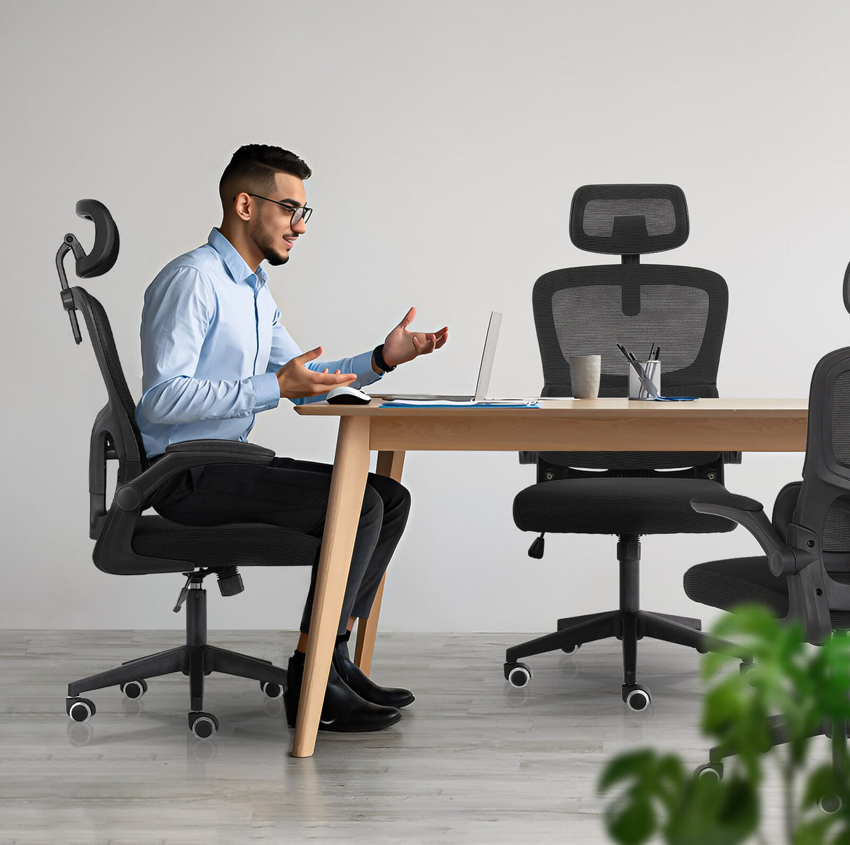 Work Office Chair - Lumber Support Flip-up Armrest Adjustable Headrest SITIO - Black